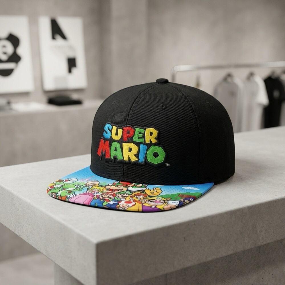 Nintendo Super Mario Brothers Hat Cap Black Snapback Youth Adjustable READ